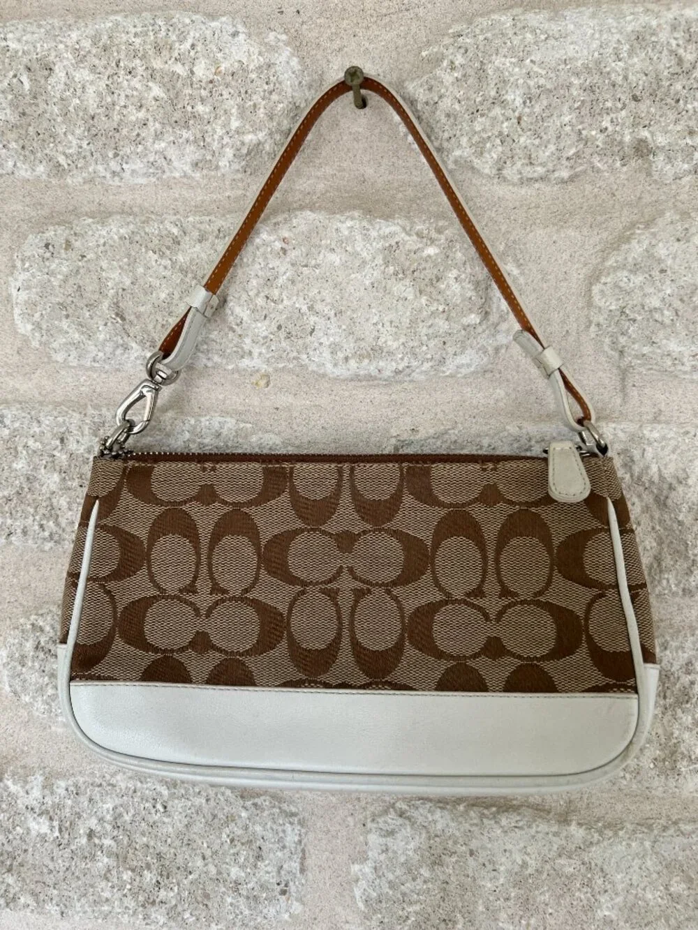 Vintage Coach Signature Jacquard Demi bag brown white leather Y2K shoulder bag - Picture 2 of 16